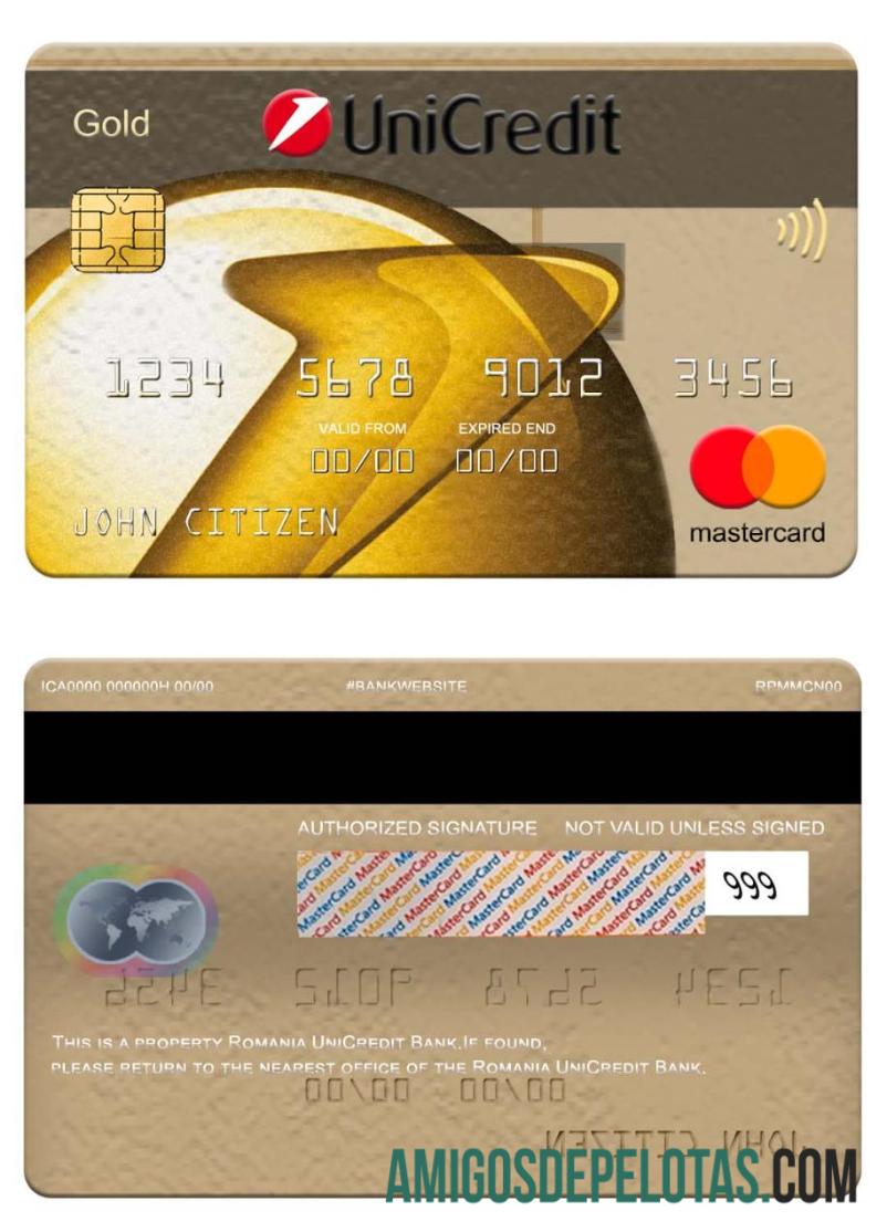 Romania UniCredit Bank Mastercard Gold download for verification